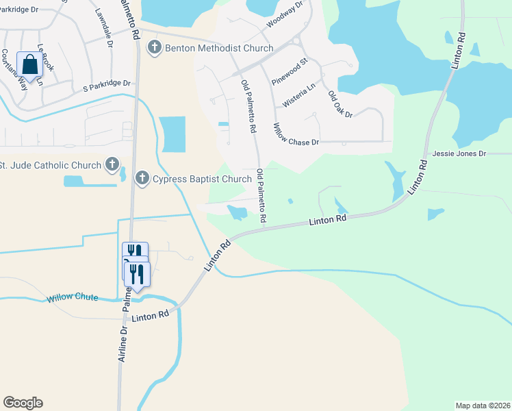 map of restaurants, bars, coffee shops, grocery stores, and more near 302 Old Palmetto Road in Benton