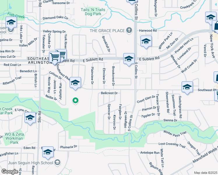 map of restaurants, bars, coffee shops, grocery stores, and more near 1104 Lone Elm Court in Arlington