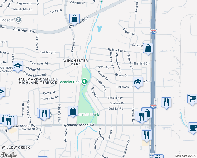 map of restaurants, bars, coffee shops, grocery stores, and more near 356 Heirloom Drive in Fort Worth