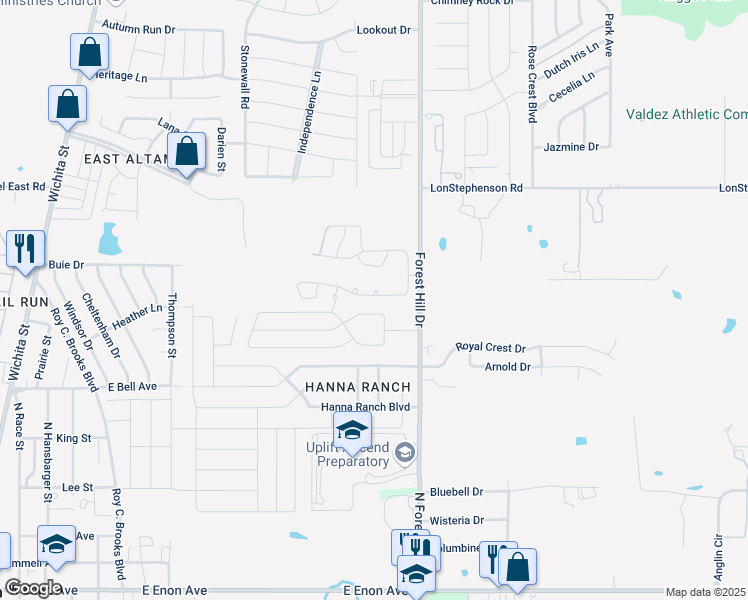 map of restaurants, bars, coffee shops, grocery stores, and more near 3304 Bonaventure Boulevard South in Fort Worth