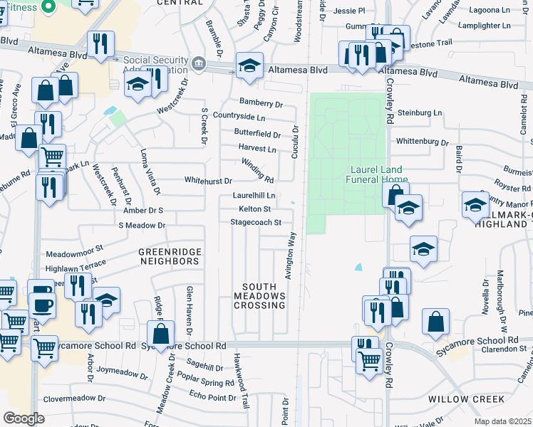map of restaurants, bars, coffee shops, grocery stores, and more near 2367 Kelton Street in Fort Worth