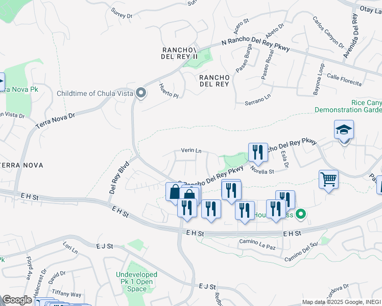 map of restaurants, bars, coffee shops, grocery stores, and more near 838 Verin Lane in Chula Vista