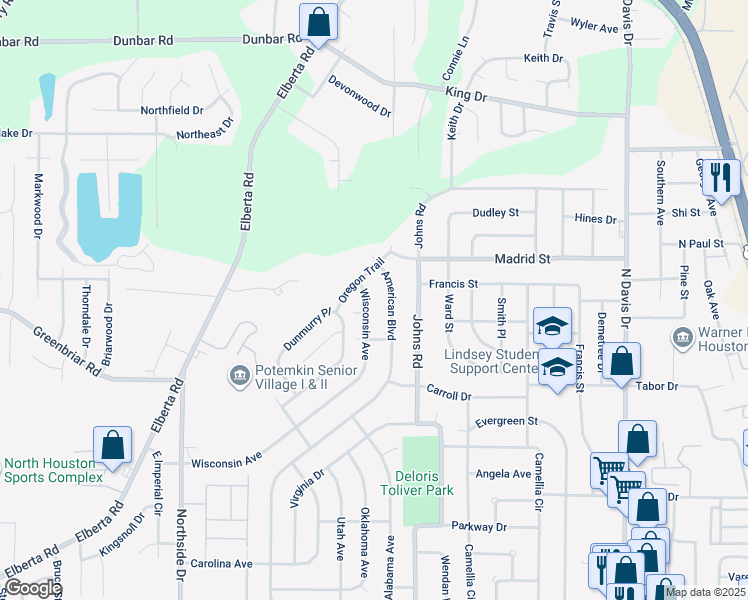 map of restaurants, bars, coffee shops, grocery stores, and more near 410 Wisconsin Avenue in Warner Robins