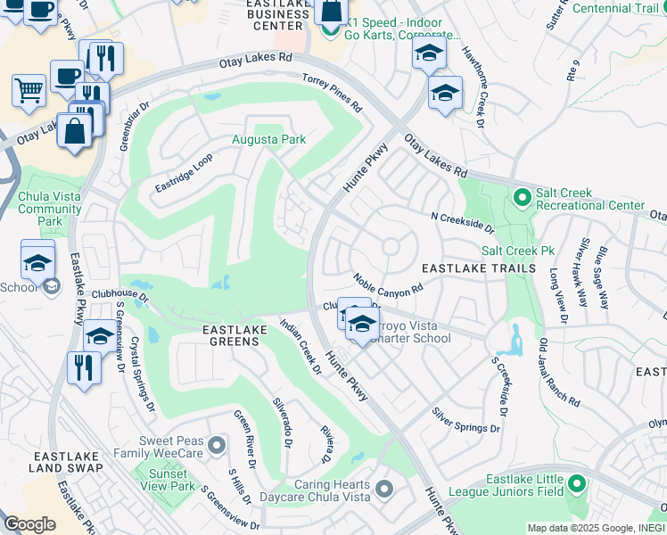 map of restaurants, bars, coffee shops, grocery stores, and more near 1177 Hitching Post Lane in Chula Vista