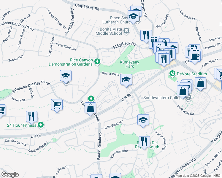 map of restaurants, bars, coffee shops, grocery stores, and more near 841 Regulo Place in Chula Vista