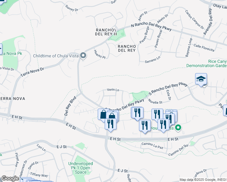 map of restaurants, bars, coffee shops, grocery stores, and more near 838 Verin Lane in Chula Vista