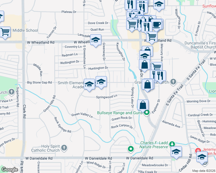 map of restaurants, bars, coffee shops, grocery stores, and more near 1006 Greenway Drive in Duncanville