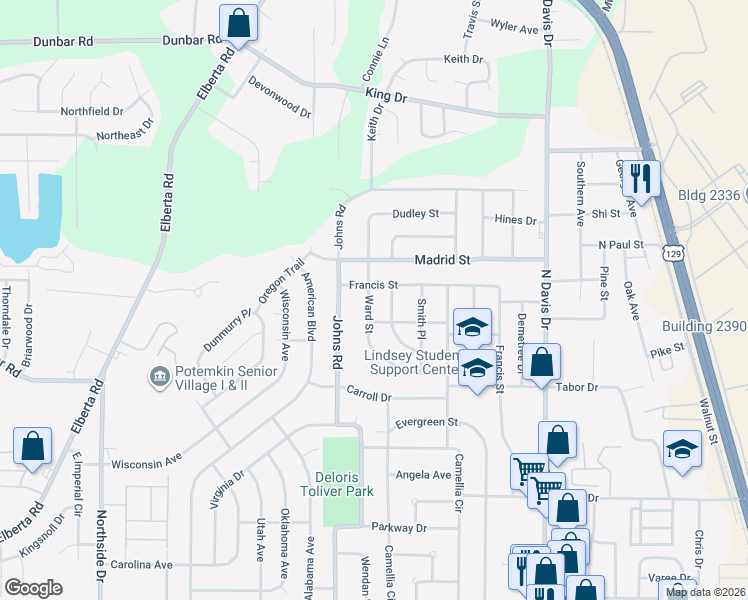 map of restaurants, bars, coffee shops, grocery stores, and more near 254 Ward Street in Warner Robins
