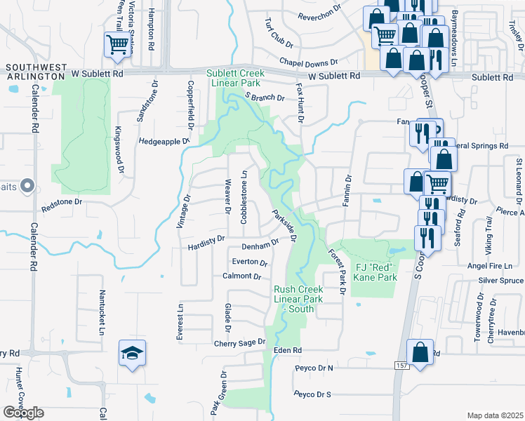 map of restaurants, bars, coffee shops, grocery stores, and more near 6314 Branch Hollow Lane in Arlington