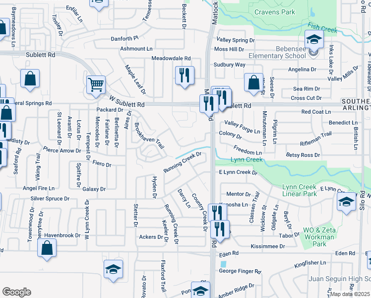 map of restaurants, bars, coffee shops, grocery stores, and more near 732 West Colony Drive in Arlington