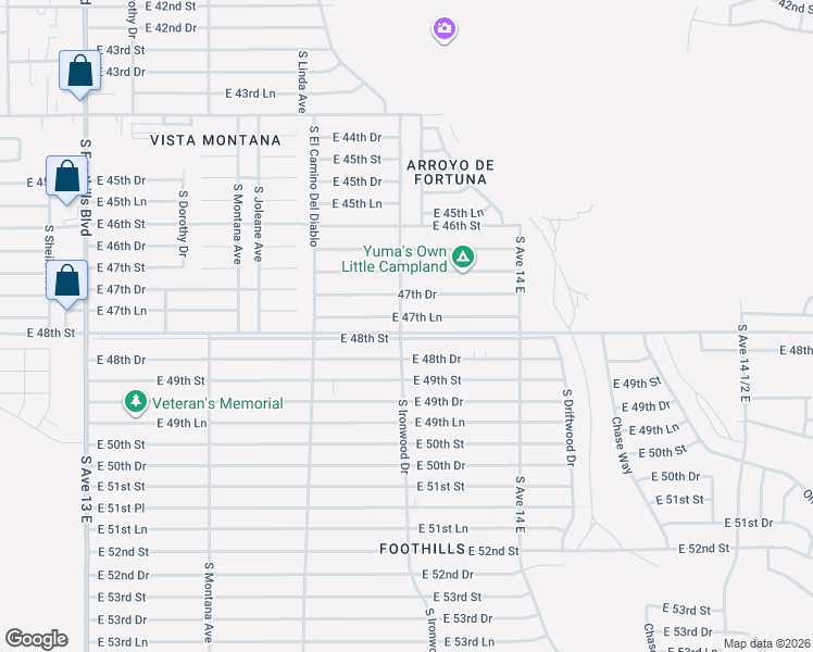 map of restaurants, bars, coffee shops, grocery stores, and more near 13700 East Co 13th Street in Yuma