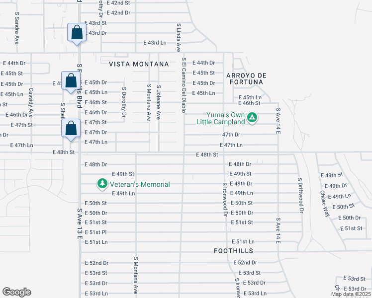 map of restaurants, bars, coffee shops, grocery stores, and more near 13500 East Co 13th Street in Yuma
