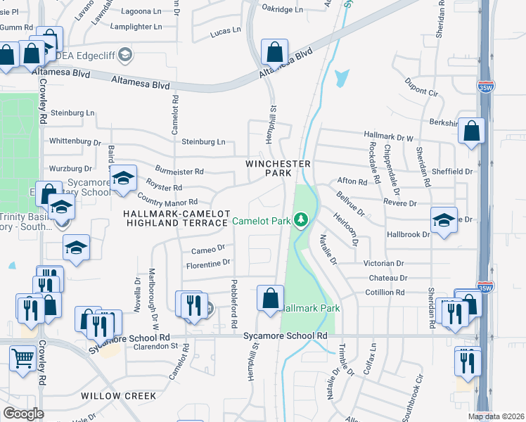 map of restaurants, bars, coffee shops, grocery stores, and more near 1137 Kielder Court in Fort Worth