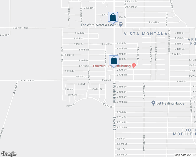 map of restaurants, bars, coffee shops, grocery stores, and more near 12771 East 47th Lane in Yuma
