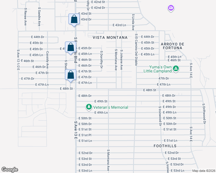 map of restaurants, bars, coffee shops, grocery stores, and more near 13314 East Co 13th Street in Yuma
