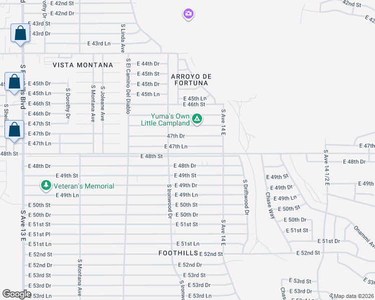 map of restaurants, bars, coffee shops, grocery stores, and more near 13700-13898 E County 13th St in Yuma