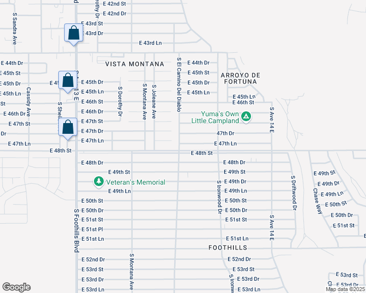 map of restaurants, bars, coffee shops, grocery stores, and more near 13545 East 47th Lane in Yuma