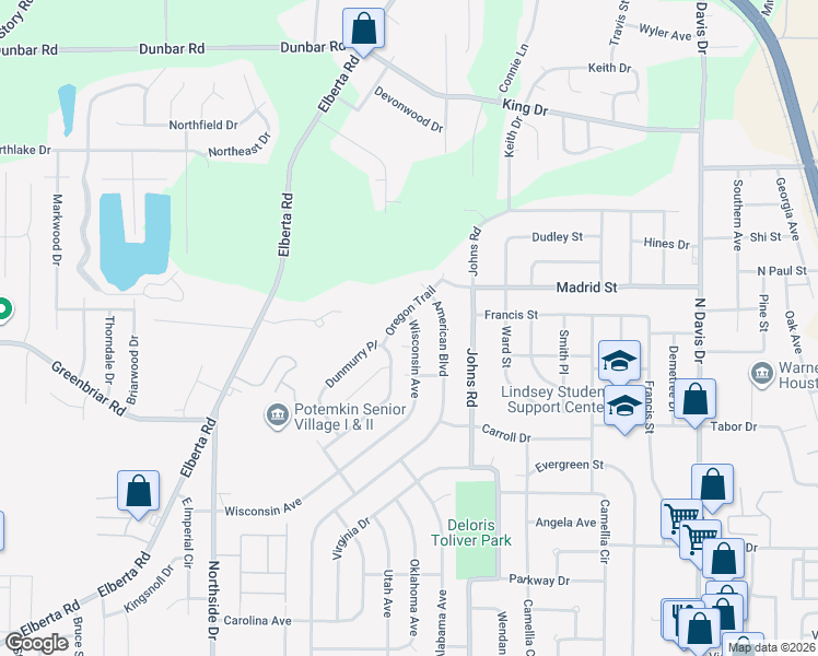 map of restaurants, bars, coffee shops, grocery stores, and more near 411 Wisconsin Avenue in Warner Robins