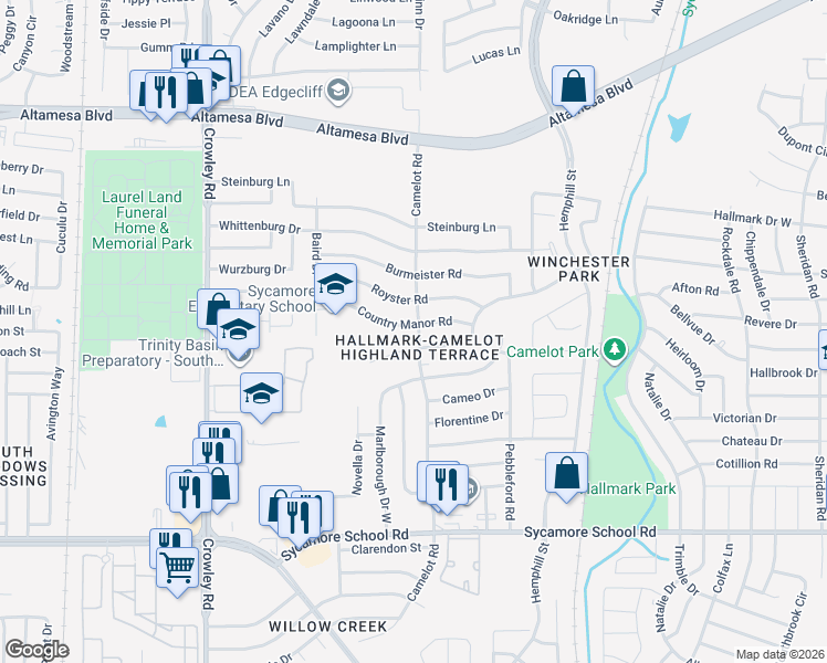 map of restaurants, bars, coffee shops, grocery stores, and more near 1408 Andante Drive in Fort Worth