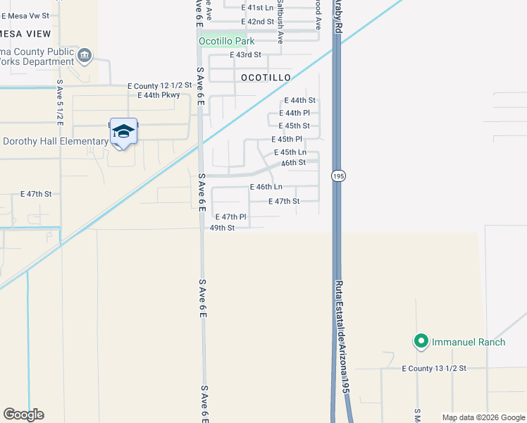 map of restaurants, bars, coffee shops, grocery stores, and more near 6215 East 47th Place in Yuma