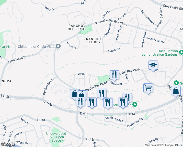 map of restaurants, bars, coffee shops, grocery stores, and more near 674 Marcilla Way in Chula Vista
