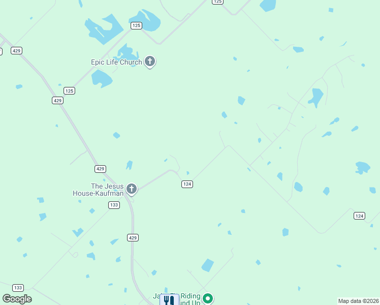 map of restaurants, bars, coffee shops, grocery stores, and more near 11177 County Road 124 in Kaufman