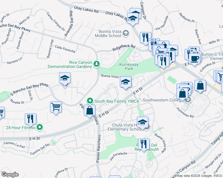 map of restaurants, bars, coffee shops, grocery stores, and more near 841 Regulo Place in Chula Vista