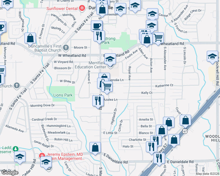 map of restaurants, bars, coffee shops, grocery stores, and more near 1014 South Main Street in Duncanville
