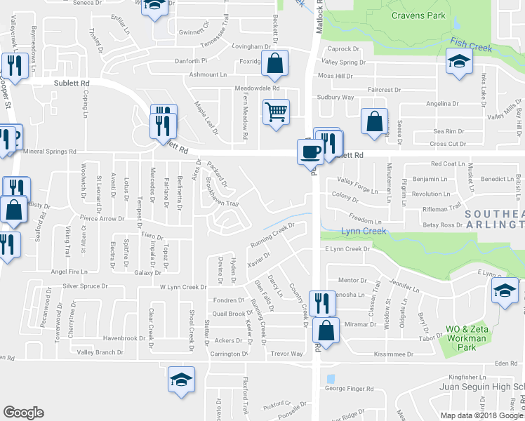 map of restaurants, bars, coffee shops, grocery stores, and more near 802 West Colony Drive in Arlington