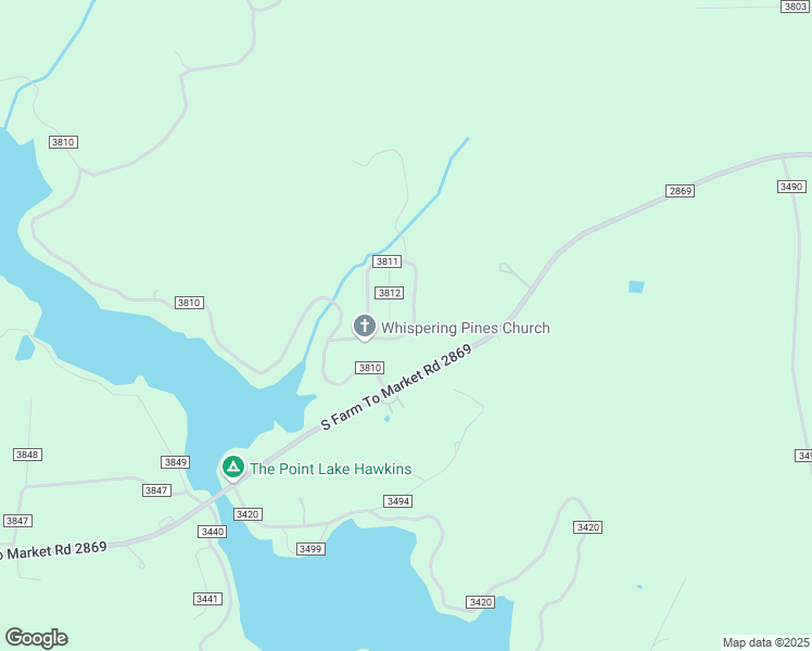 map of restaurants, bars, coffee shops, grocery stores, and more near County Road 3811 in Hawkins