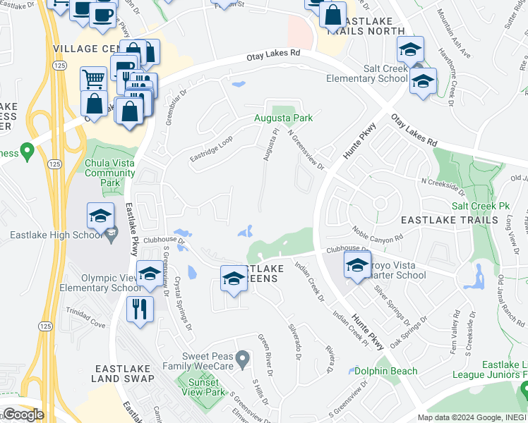 map of restaurants, bars, coffee shops, grocery stores, and more near 1153 Augusta Place in Chula Vista