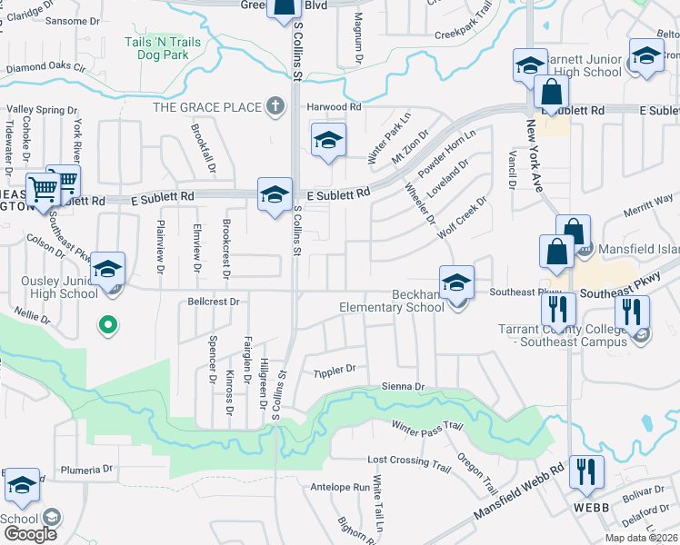 map of restaurants, bars, coffee shops, grocery stores, and more near 6414 Brookbriar Court in Arlington