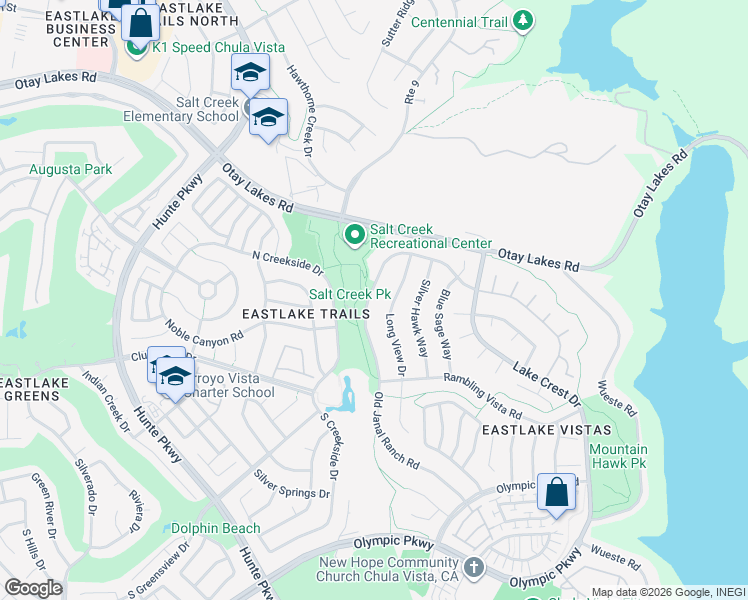 map of restaurants, bars, coffee shops, grocery stores, and more near 1277 Old Janal Ranch Road in Chula Vista