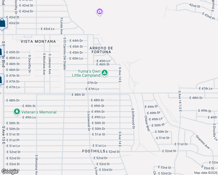 map of restaurants, bars, coffee shops, grocery stores, and more near 13813 East 47th Lane in Yuma