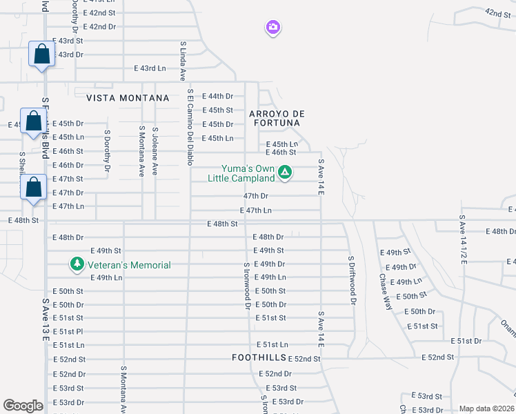 map of restaurants, bars, coffee shops, grocery stores, and more near 13700-13898 E County 13th St in Yuma