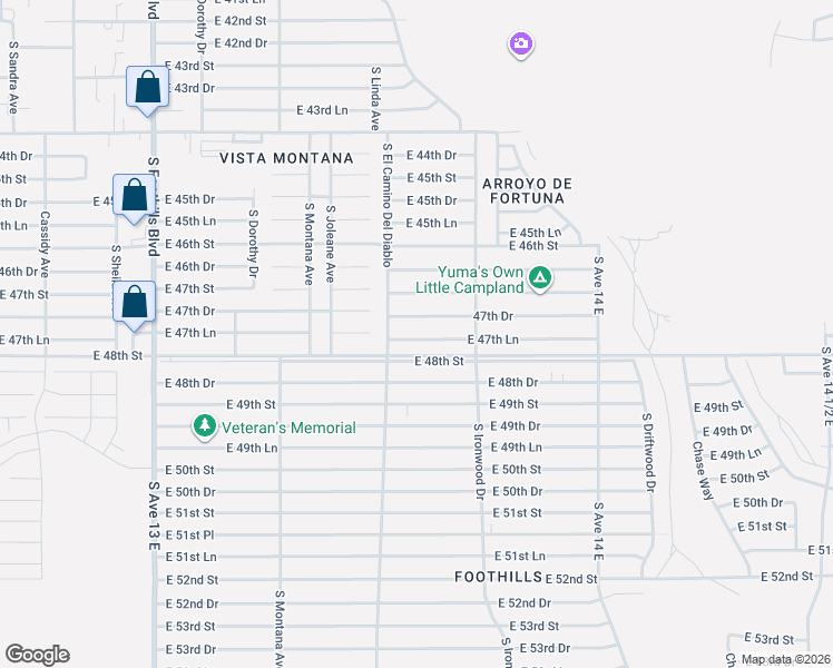 map of restaurants, bars, coffee shops, grocery stores, and more near 13500-13698 East County 13th Street in Yuma