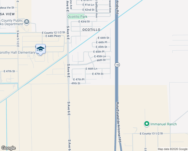 map of restaurants, bars, coffee shops, grocery stores, and more near 6277 East 47th Place in Yuma