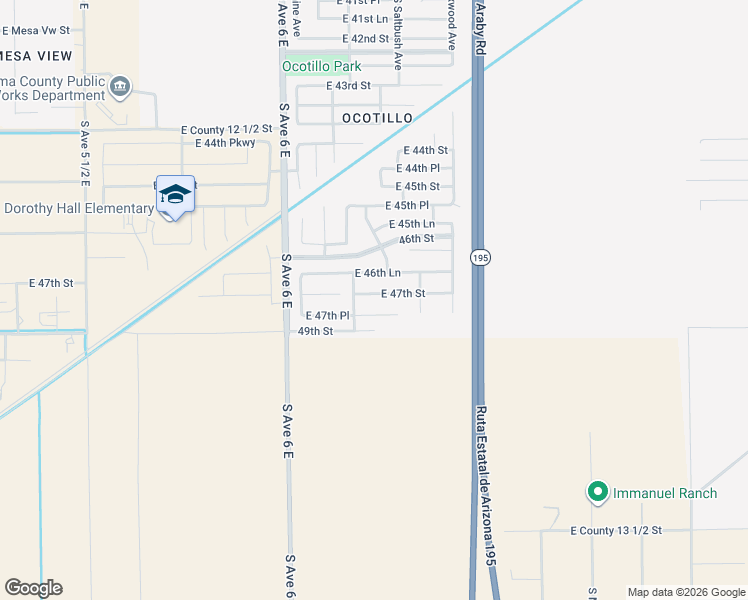 map of restaurants, bars, coffee shops, grocery stores, and more near 6215 East 47th Place in Yuma