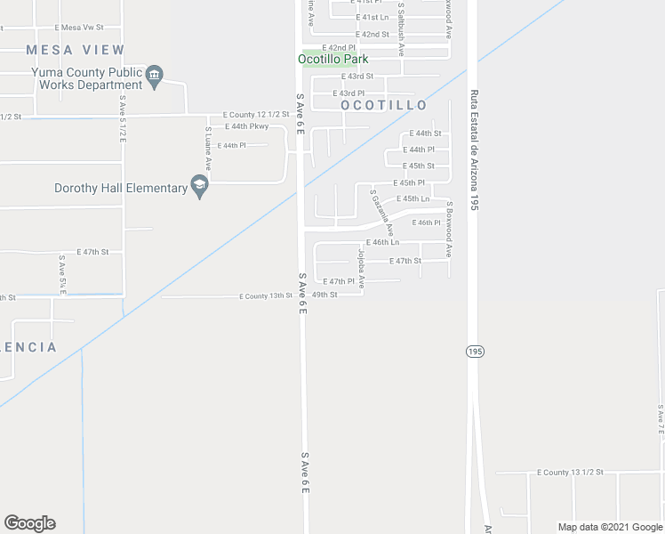 map of restaurants, bars, coffee shops, grocery stores, and more near 6097 East 47th Place in Yuma