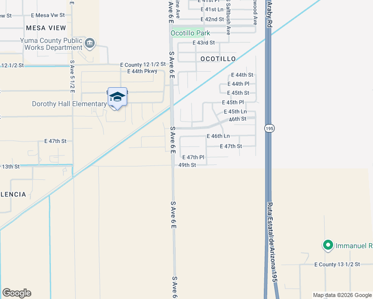 map of restaurants, bars, coffee shops, grocery stores, and more near 6097 East 47th Place in Yuma