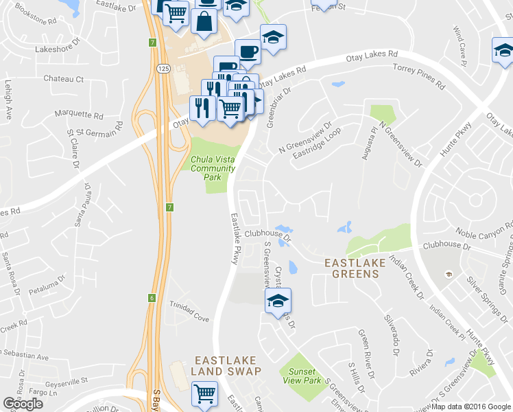 map of restaurants, bars, coffee shops, grocery stores, and more near 1092 Forest Lake Drive in Chula Vista