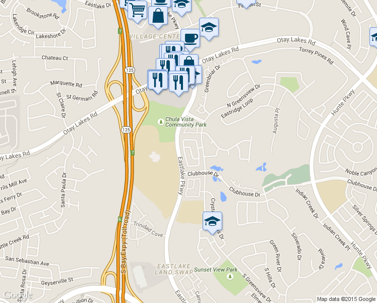 map of restaurants, bars, coffee shops, grocery stores, and more near 1092 Forest Lake Drive in Chula Vista