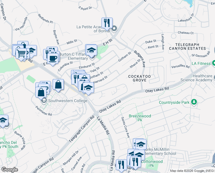 map of restaurants, bars, coffee shops, grocery stores, and more near 1662 Miracosta Circle in Chula Vista