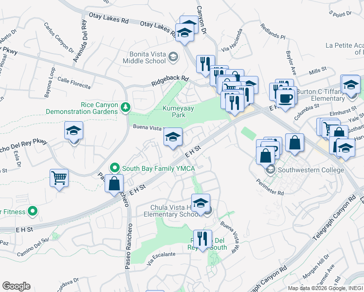 map of restaurants, bars, coffee shops, grocery stores, and more near in Chula Vista