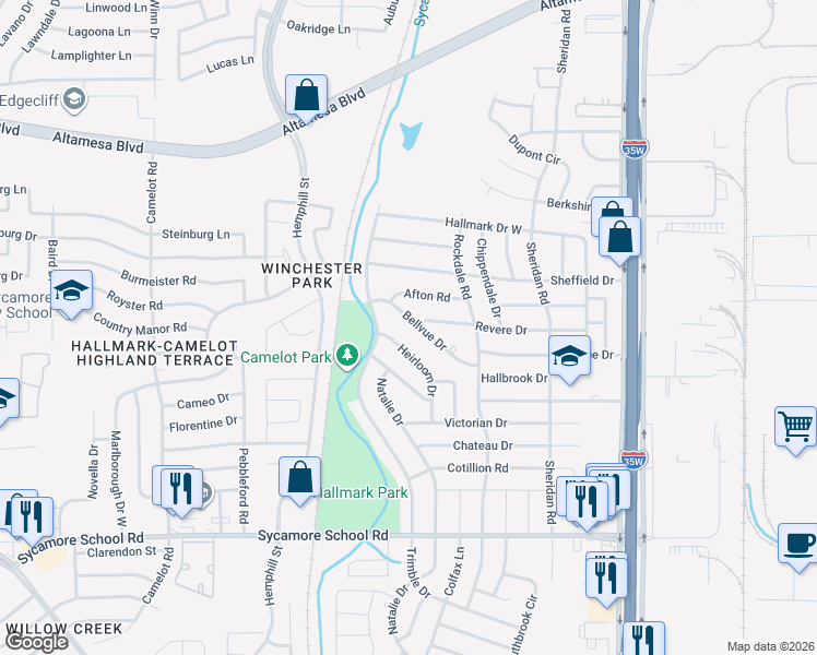 map of restaurants, bars, coffee shops, grocery stores, and more near 356 Heirloom Drive in Fort Worth