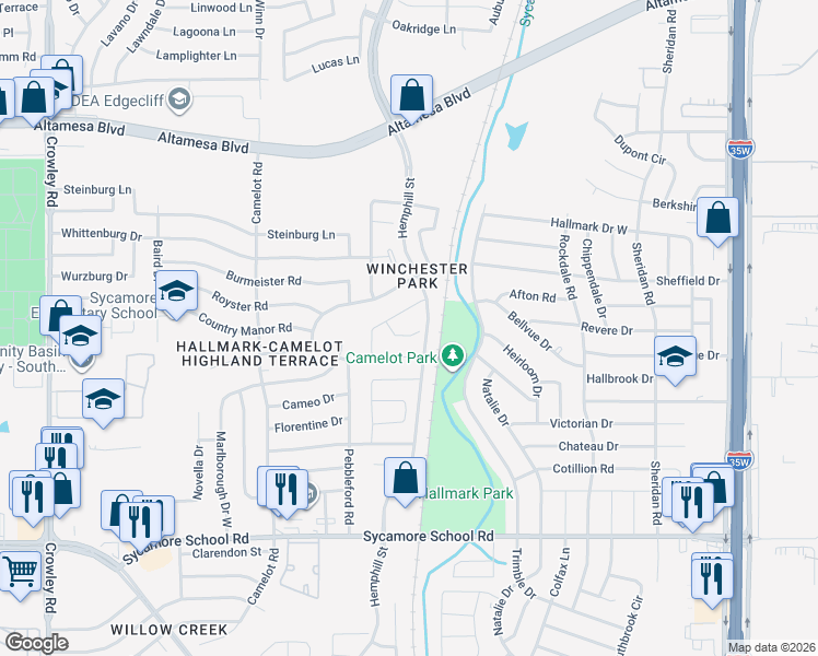 map of restaurants, bars, coffee shops, grocery stores, and more near 1137 Kielder Court in Fort Worth