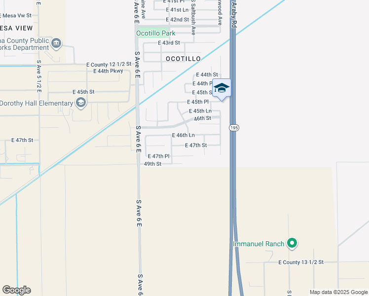 map of restaurants, bars, coffee shops, grocery stores, and more near 6257 East 47th Street in Yuma
