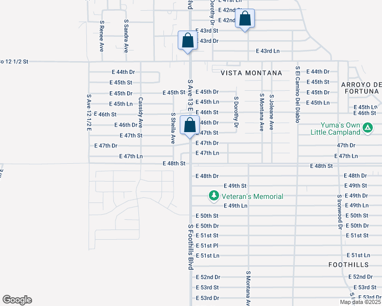 map of restaurants, bars, coffee shops, grocery stores, and more near 13100 East 47th Lane in Yuma