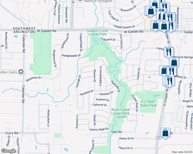 map of restaurants, bars, coffee shops, grocery stores, and more near 6335 Weaver Drive in Arlington