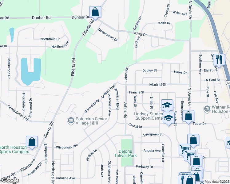 map of restaurants, bars, coffee shops, grocery stores, and more near 410 Wisconsin Avenue in Warner Robins